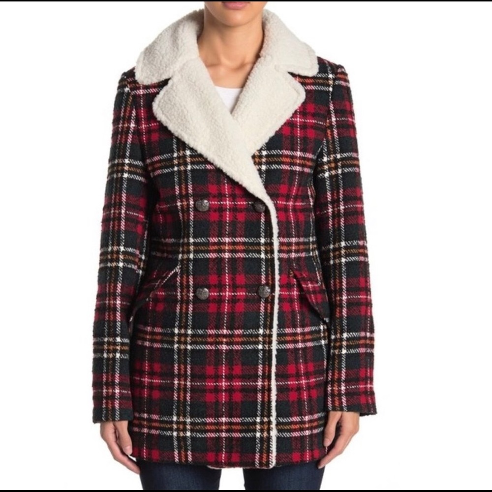 French Connection Double Breasted Plaid Coat